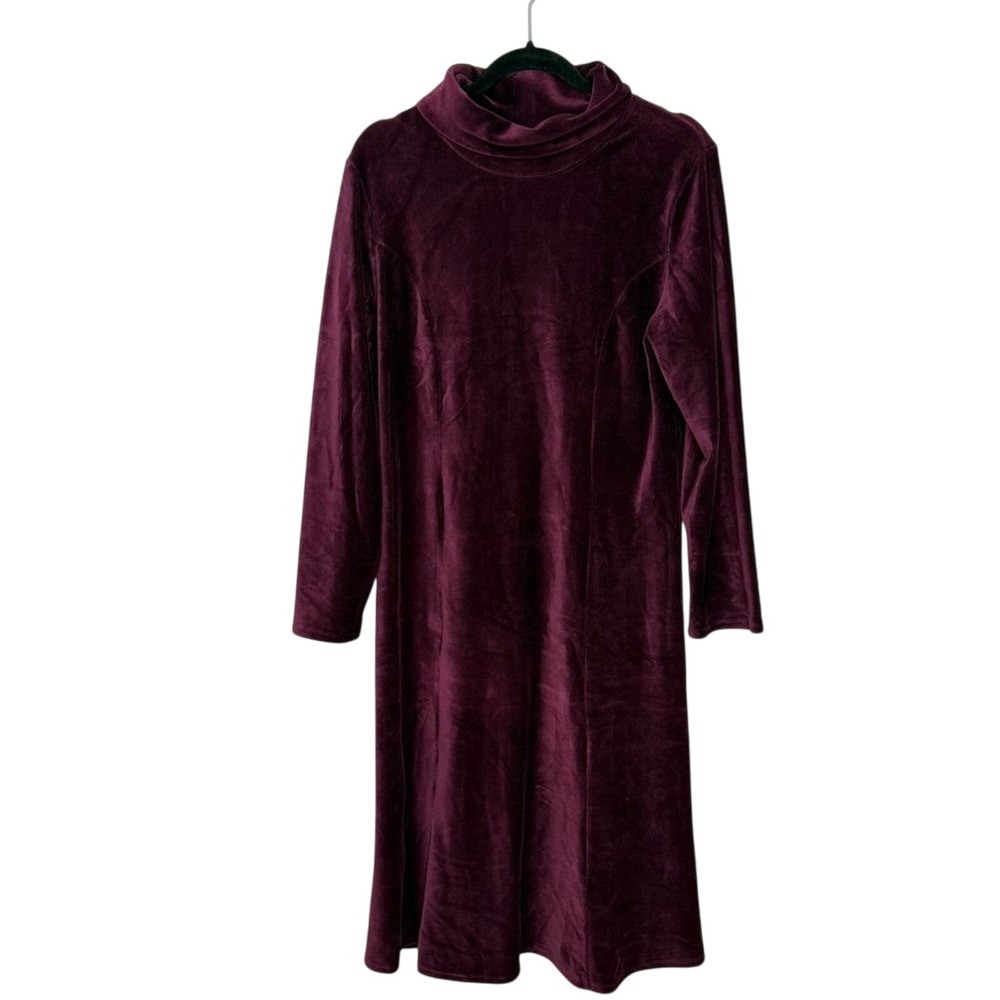 Talbots Womens Plum Purple Ribbed Velour Funnel Neck Dress Size‎ M Medium